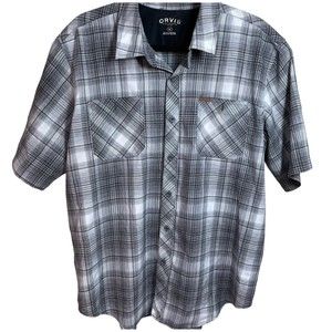 Orvis Shirt Mens X Large Grey Black Plaid Short Sleeve Button Down‎ Shirt